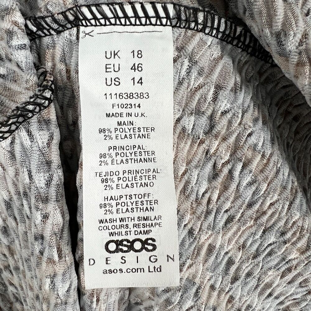 ASOS Design Leopard Print Midi Dress Womens 14 A-Line Double V-Neck Crinkle - Picture 9 of 9